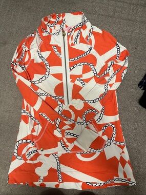 Lilly Pulitzer Orange White Nautical Rope Zip-Up Pullover